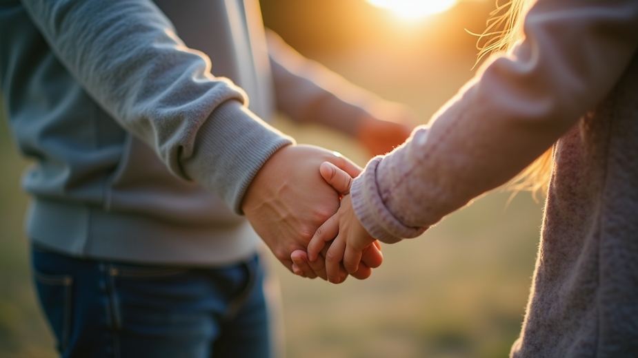 Gentle and reassuring touch between caregiver and child